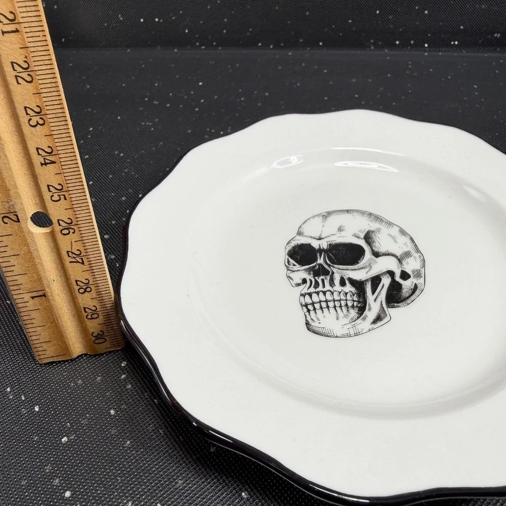 Sunday Morning Ceramics Spooky Soiree Skull Bat Crow Spider Plates Set of 4 NEW